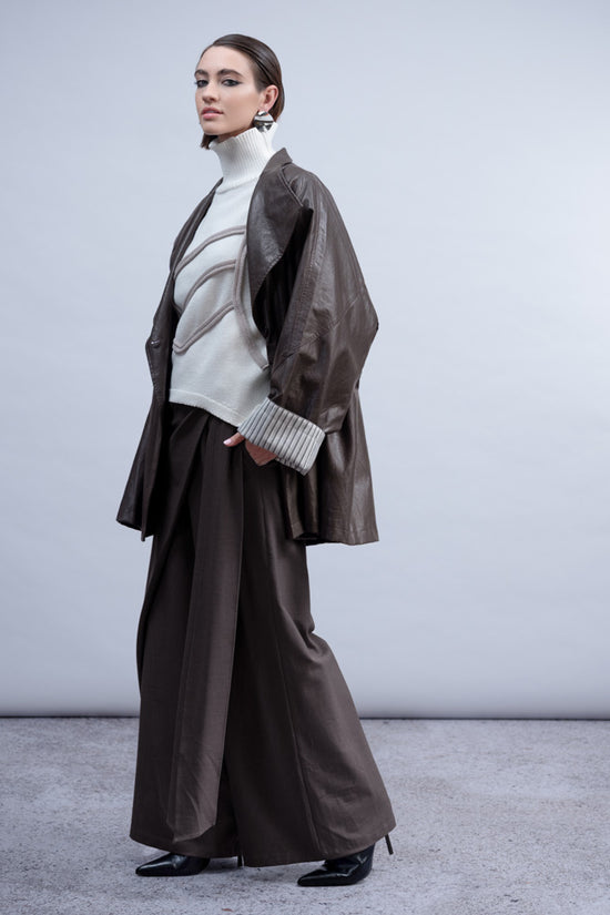 Haako Black Oversized Faux Leather Coat with Adjustable Waist