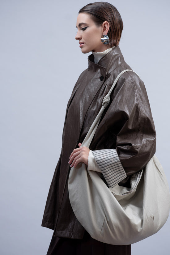 Haako Black Oversized Faux Leather Coat with Adjustable Waist