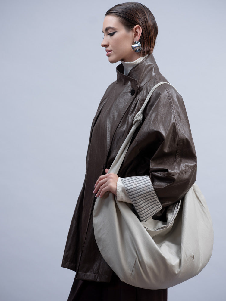 Haako Black Oversized Faux Leather Coat with Adjustable Waist