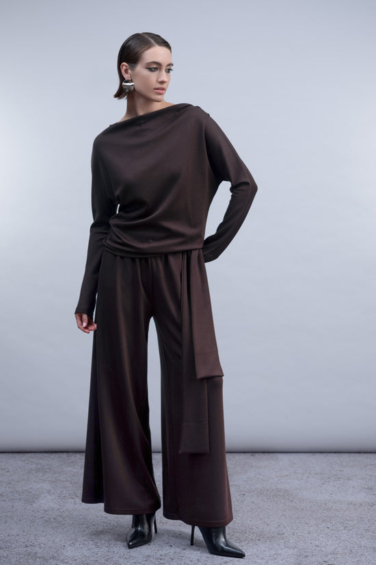 Haako Chocolate Brown Long Sleeve Boat Neck Top