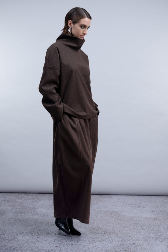 Haako Chocolate Brown Oversized Funnel Neck Top