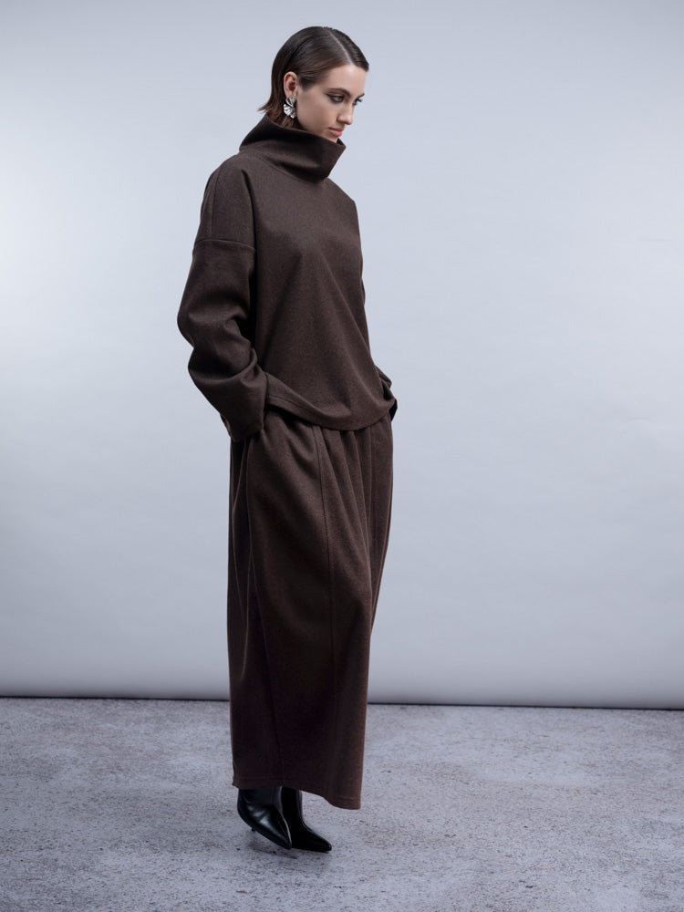 Haako Chocolate Brown Oversized Funnel Neck Top