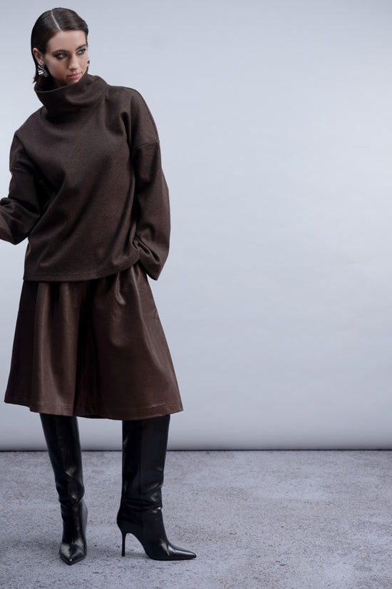 Haako Chocolate Brown Oversized Funnel Neck Top