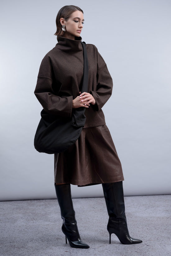 Haako Chocolate Brown Oversized Funnel Neck Top