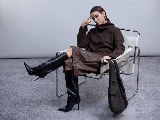 Haako Chocolate Brown Oversized Funnel Neck Top