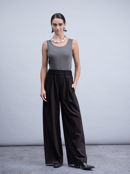 Haako Black Wide Leg Trousers with Pull-On Elasticated Waist with Pockets