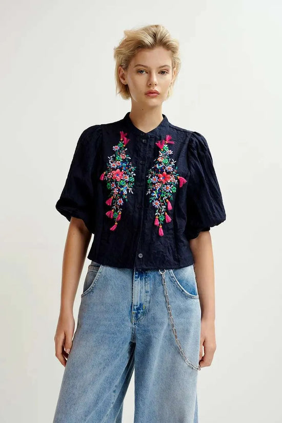 Essentiel Antwerp sapphire bead embellished shirt Heartfelt