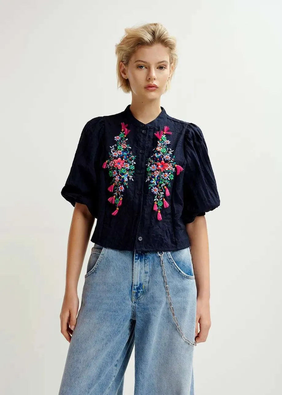 Essentiel Antwerp sapphire bead embellished shirt Heartfelt