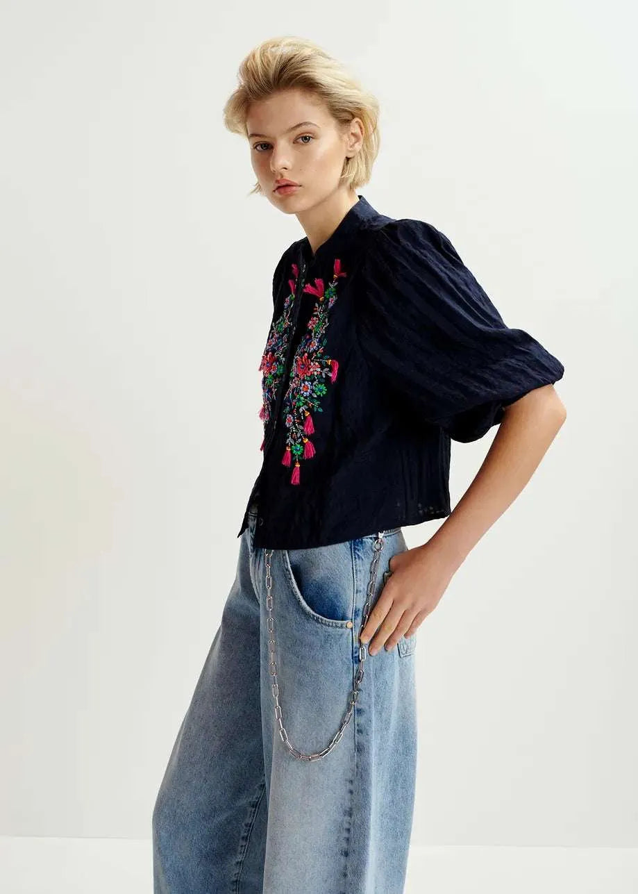 Essentiel Antwerp sapphire bead embellished shirt Heartfelt