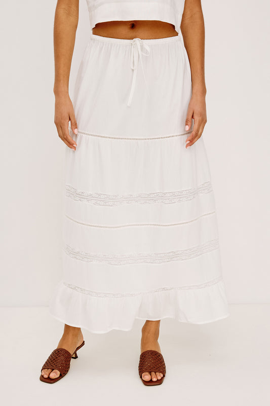 Rails White Cotton Tiered Maxi Skirt – Fully Lined Elastic Waist with Drawstring HETTIE