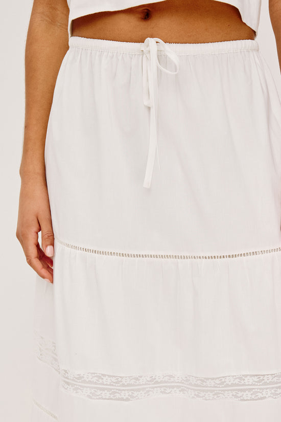 Rails White Cotton Tiered Maxi Skirt – Fully Lined Elastic Waist with Drawstring HETTIE
