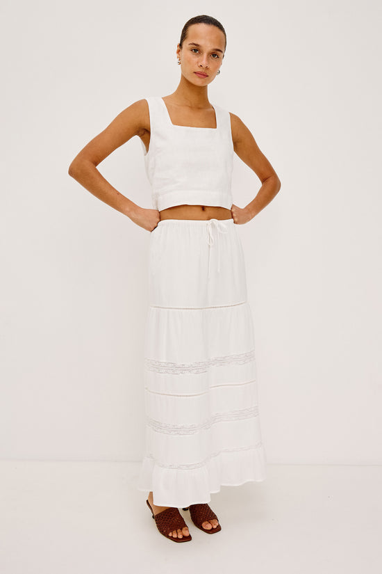 Rails White Cotton Tiered Maxi Skirt – Fully Lined Elastic Waist with Drawstring HETTIE