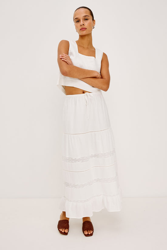 Rails White Cotton Tiered Maxi Skirt – Fully Lined Elastic Waist with Drawstring HETTIE