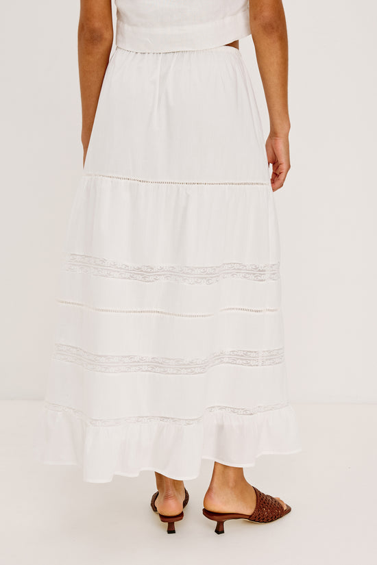Rails White Cotton Tiered Maxi Skirt – Fully Lined Elastic Waist with Drawstring HETTIE