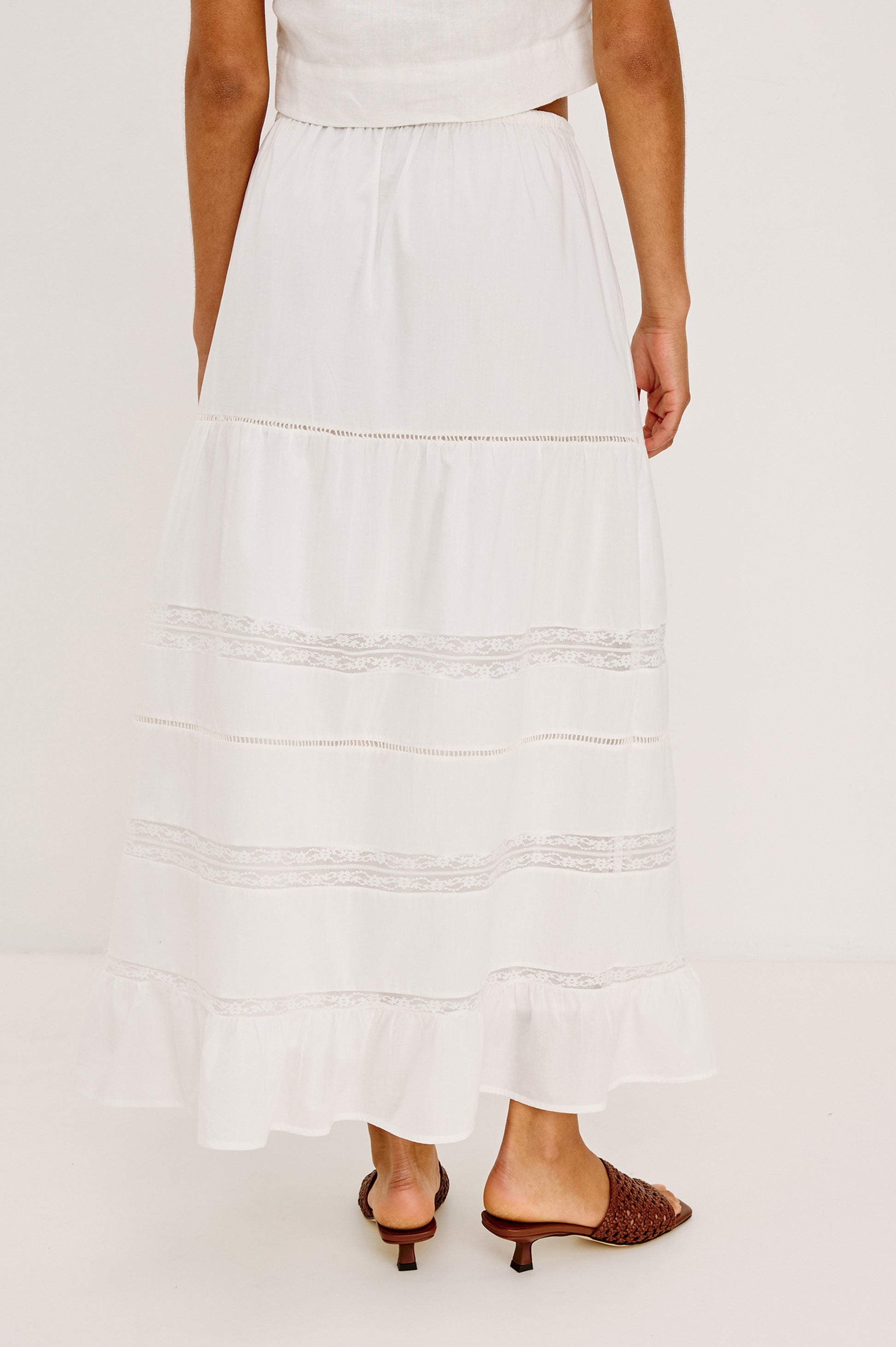 Rails White Cotton Tiered Maxi Skirt – Fully Lined Elastic Waist with Drawstring HETTIE