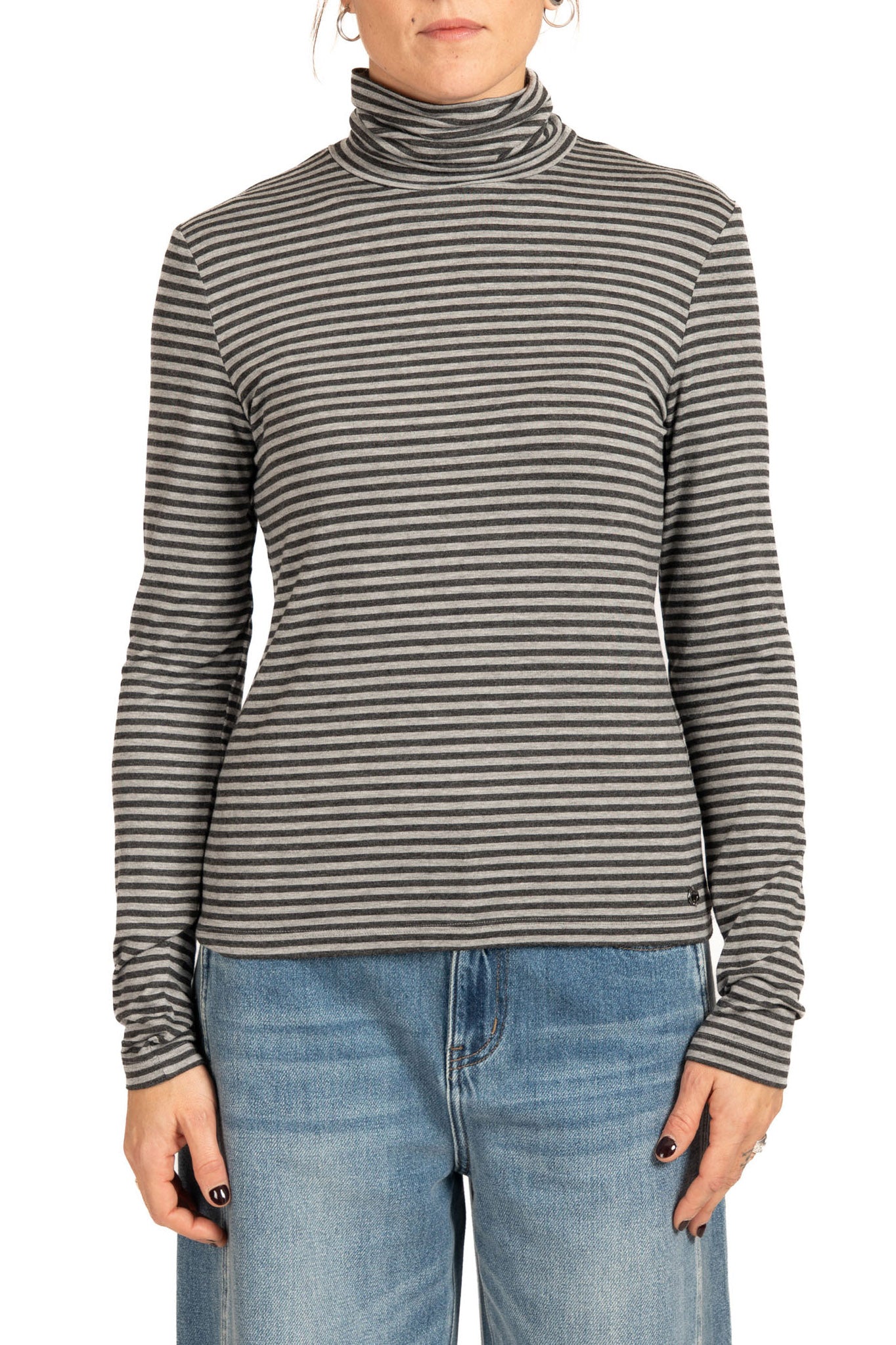 Diana Gallesi Grey & Black Stripe Polo Neck Top