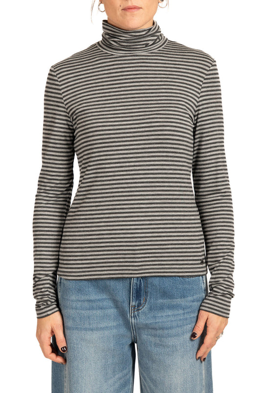 Diana Gallesi Grey & Black Stripe Polo Neck Top