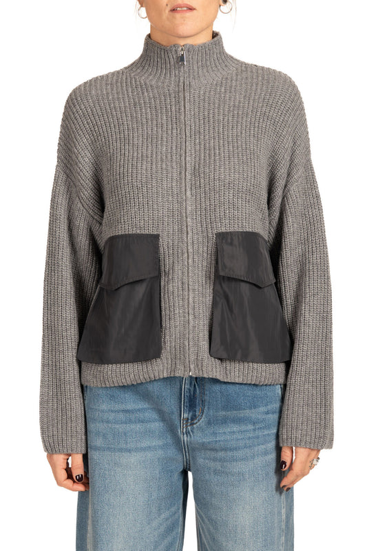 Diana Gallesi Grey Knit Zip Cardigan with High Neck