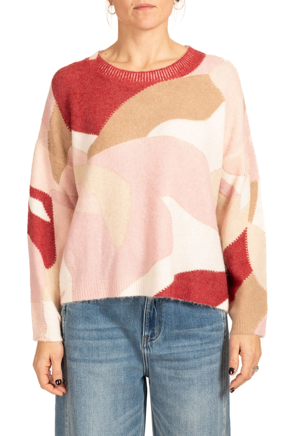 Diana Gallesi Multi-Coloured Patterned Wool Mix Crew Neck Sweater