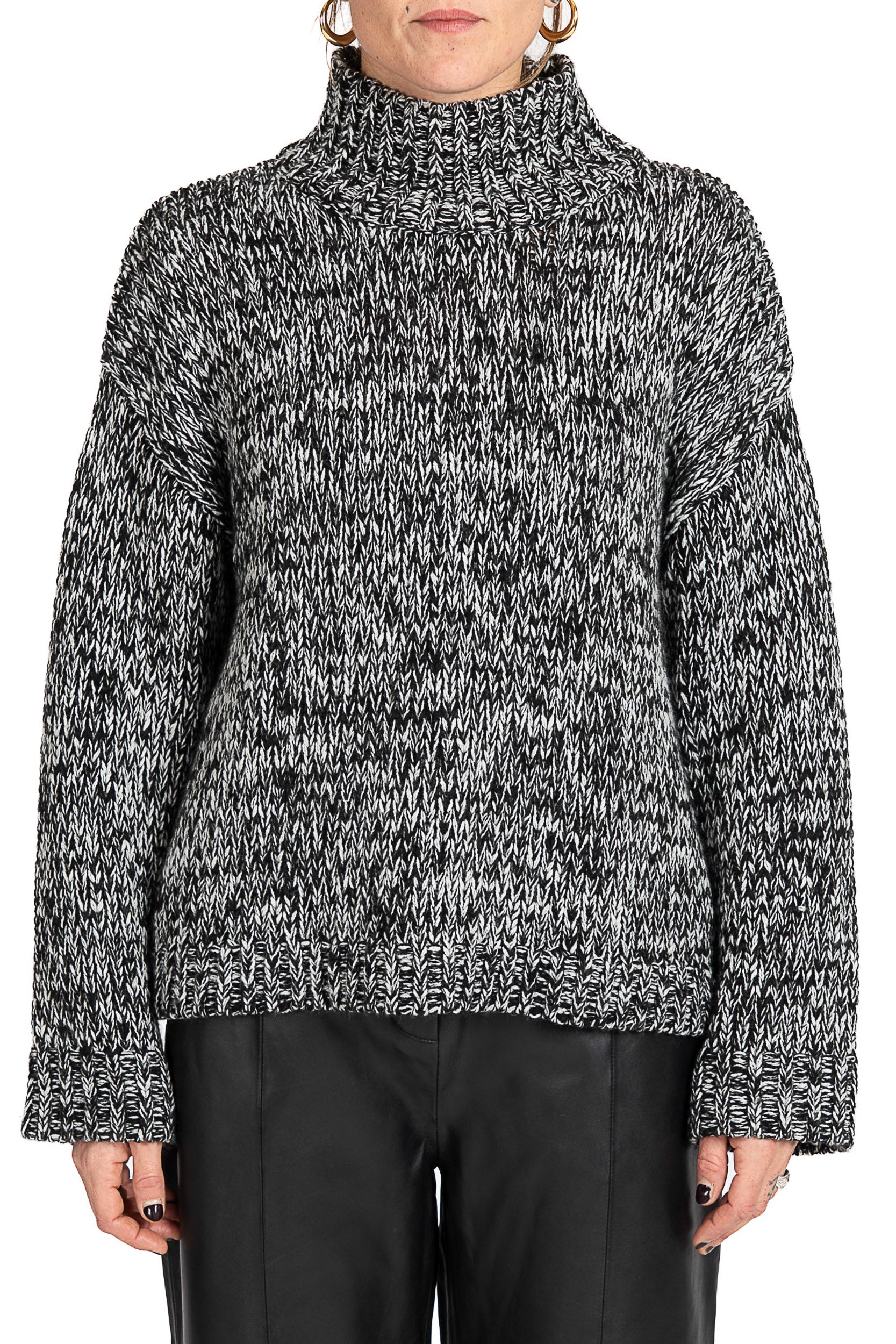 Diana Gallesi Black & White Patterned Wool Blend High Neck Sweater