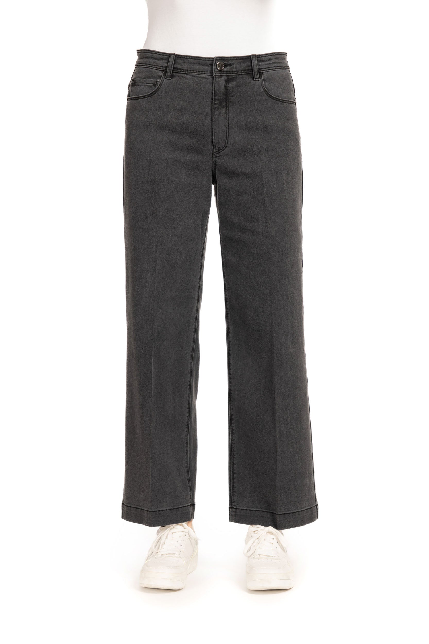 Diana Gallesi Faded Black Wide Leg Jeans with 5 Pocket Design