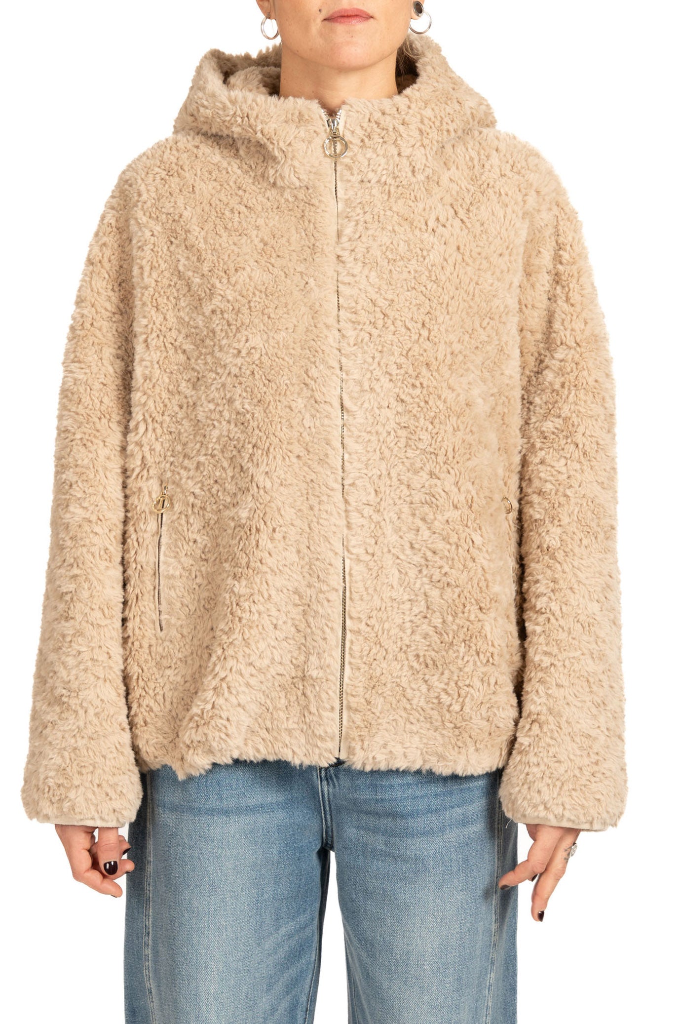 Diana Gallesi Sand Faux Fur Zip Jacket with Adjustable Hem & Hood