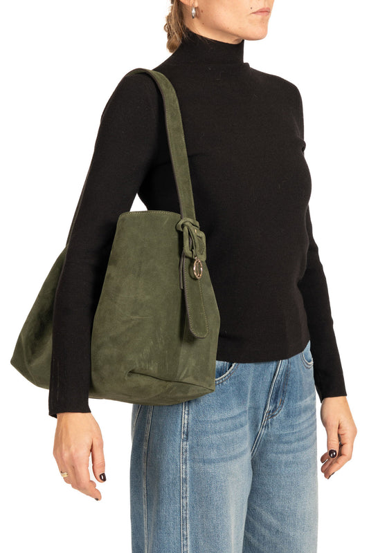 Diana Gallesi Military Green Suede Shoulder Bag with Adjustable Strap