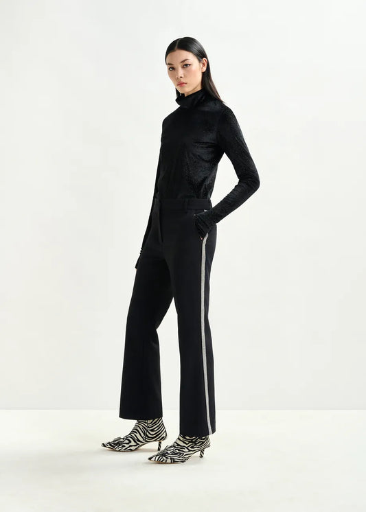 Essentiel Antwerp Black flared trousers with rhinestone-embellished sideseams Ibell