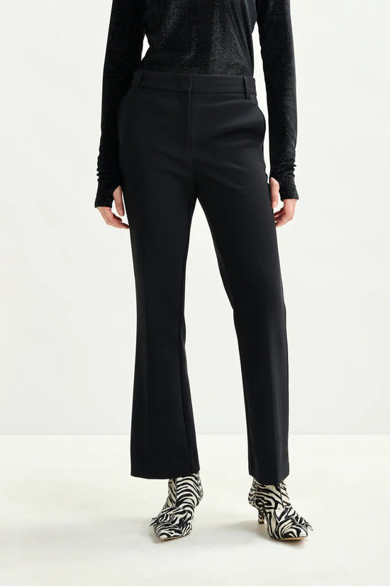 Essentiel Antwerp Black flared trousers with rhinestone-embellished sideseams Ibell