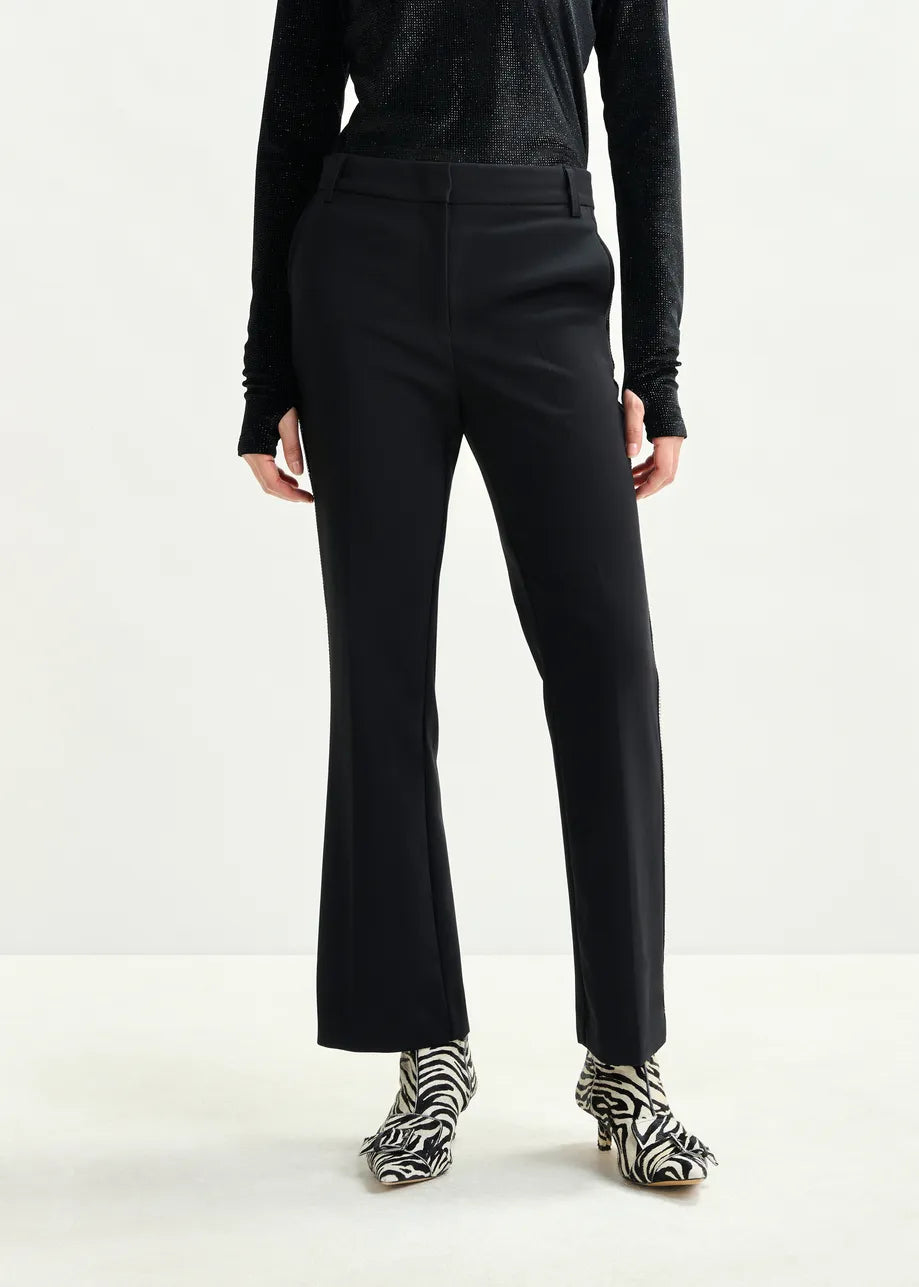 Essentiel Antwerp Black flared trousers with rhinestone-embellished sideseams Ibell