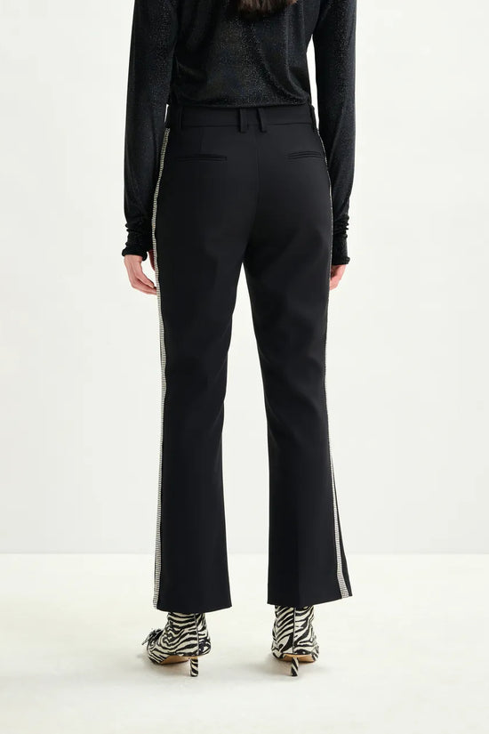 Essentiel Antwerp Black flared trousers with rhinestone-embellished sideseams Ibell