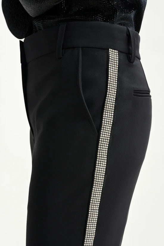 Essentiel Antwerp Black flared trousers with rhinestone-embellished sideseams Ibell