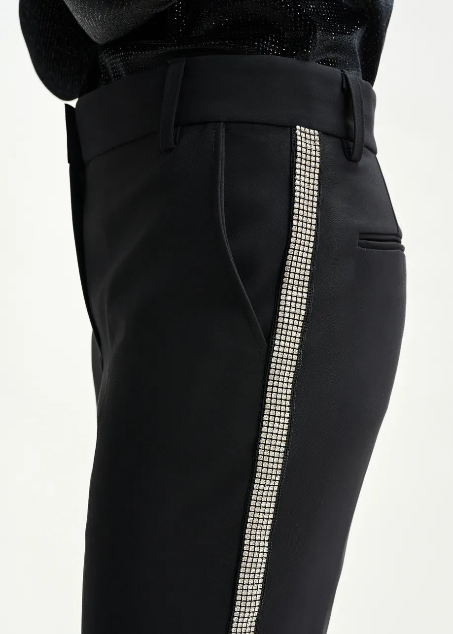Essentiel Antwerp Black flared trousers with rhinestone-embellished sideseams Ibell