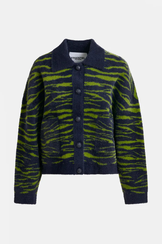 Essentiel Antwerp Dark blue and green zebra-print cardigan Iger