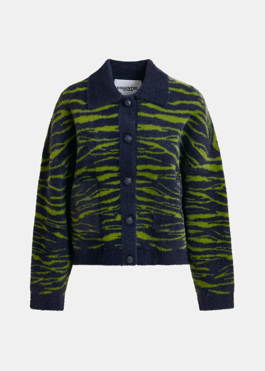 Essentiel Antwerp Dark blue and green zebra-print cardigan Iger
