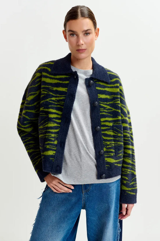Essentiel Antwerp Dark blue and green zebra-print cardigan Iger