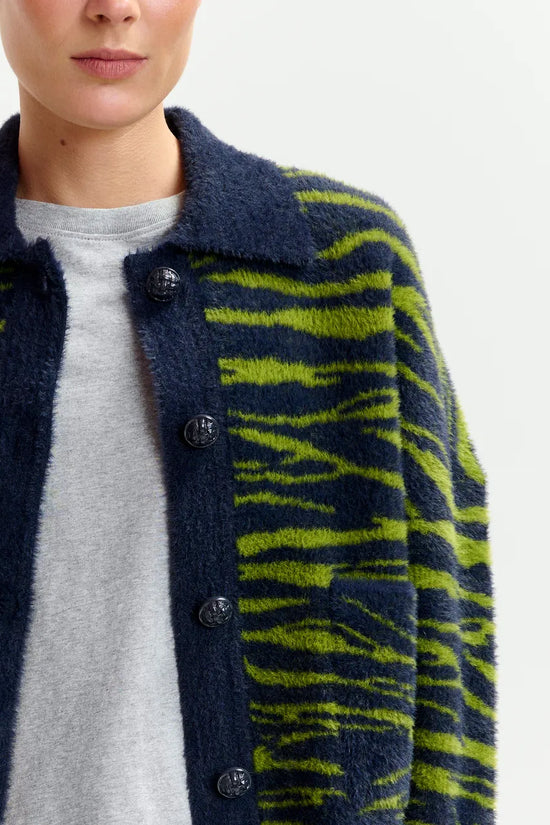 Essentiel Antwerp Dark blue and green zebra-print cardigan Iger