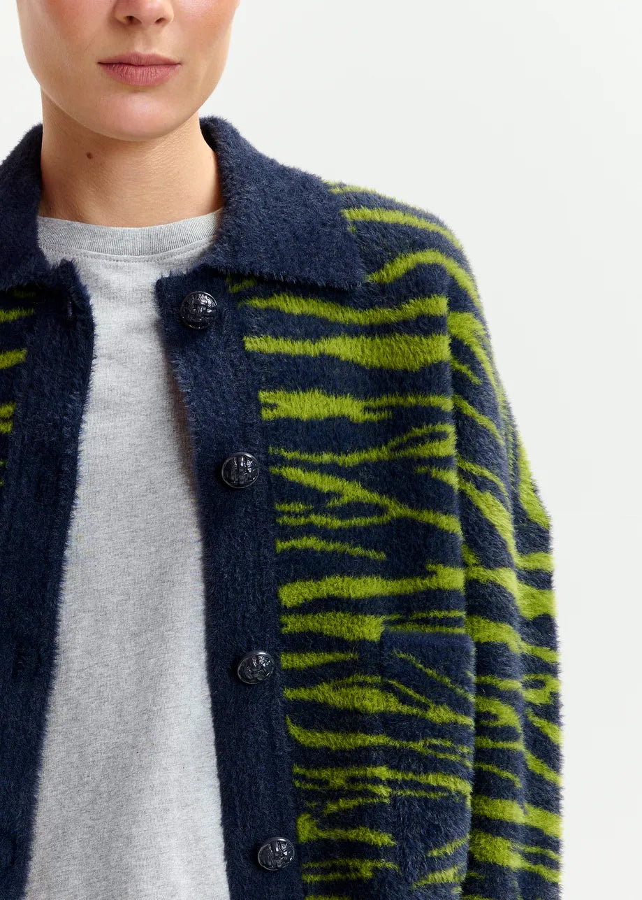 Essentiel Antwerp Dark blue and green zebra-print cardigan Iger