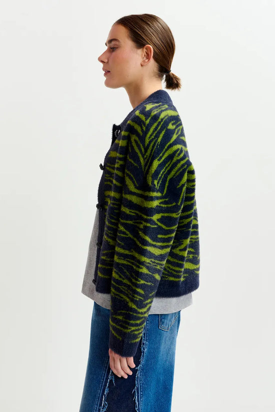 Essentiel Antwerp Dark blue and green zebra-print cardigan Iger