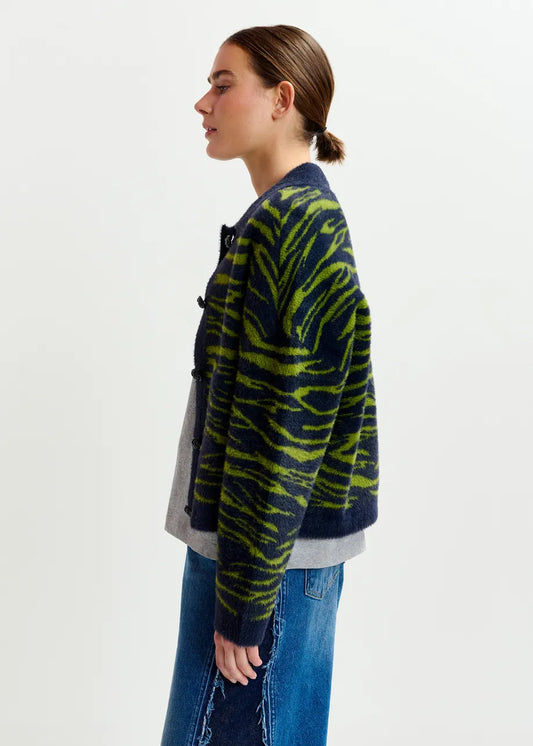 Essentiel Antwerp Dark blue and green zebra-print cardigan Iger