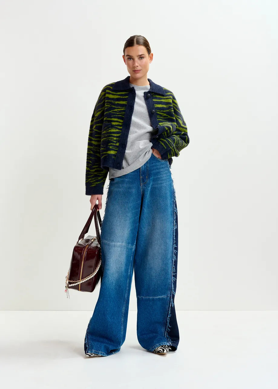 Essentiel Antwerp Dark blue and green zebra-print cardigan Iger