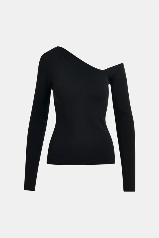 Essentiel Antwerp Black rib-knitted sweater with asymmetric neckline Imeric