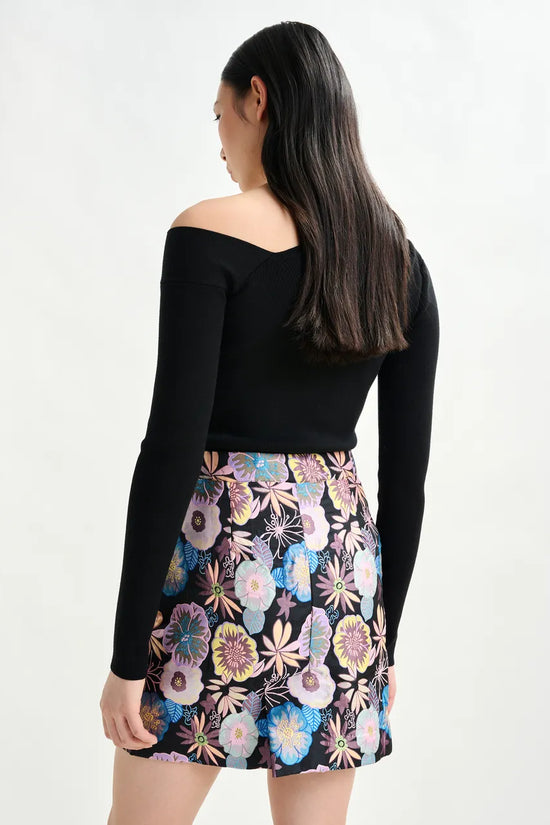 Essentiel Antwerp Black rib-knitted sweater with asymmetric neckline Imeric