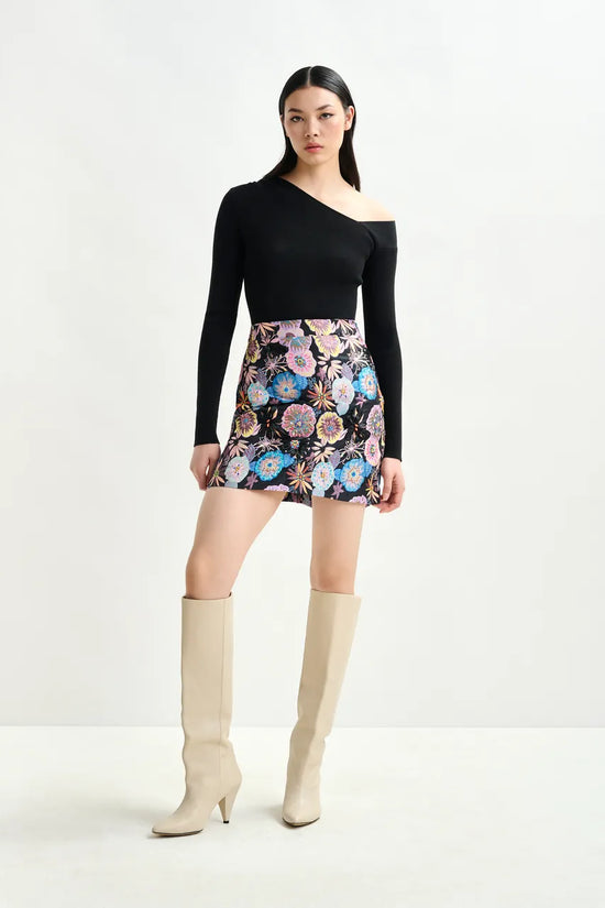 Essentiel Antwerp Black rib-knitted sweater with asymmetric neckline Imeric