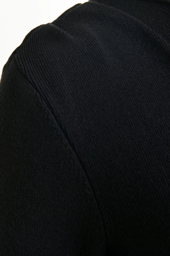 Essentiel Antwerp Black rib-knitted sweater with asymmetric neckline Imeric