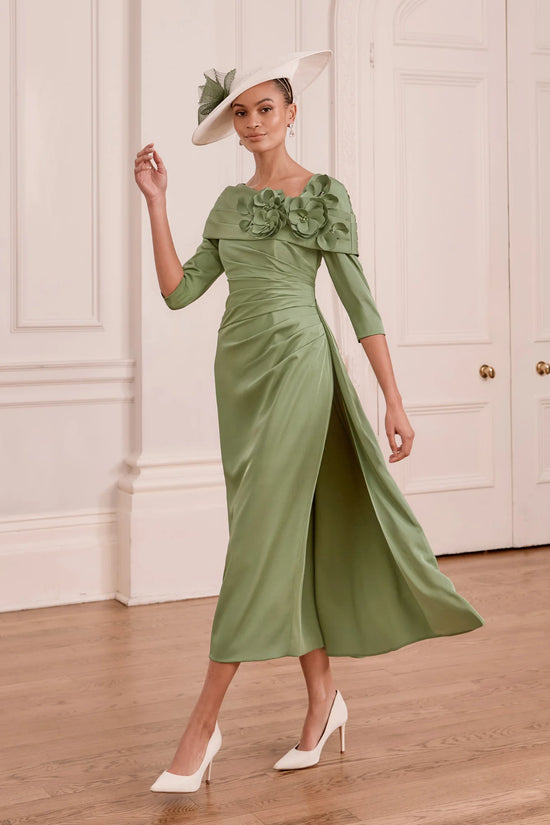 John Charles Green Floral Collar Midi Dress