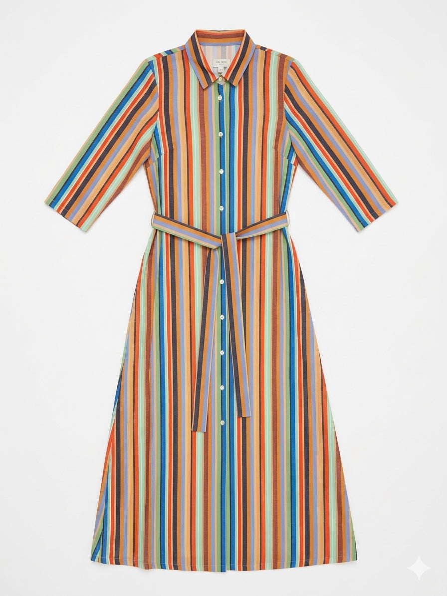 Caliban Multi-Coloured Stripe Skin-Like Maxi Shirt Dress