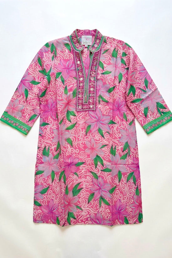 Bella Tu Pink 3/4 Sleeve Caftan Collar Tunic Dress