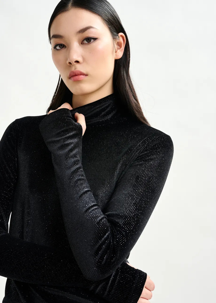 Essentiel Antwerp Black stretch-jersey turtleneck top Indienne