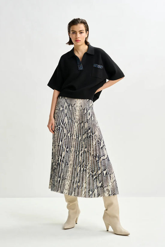 Essentiel Antwerp snake print pleated skirt Indira